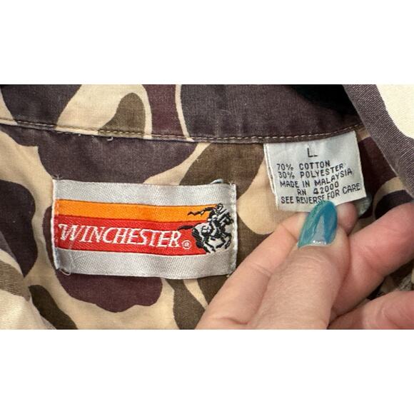 Winchester Vintage Jacket Large Brown Frog Camo Lightweight Duck Hunting Button - Picture 3 of 5
